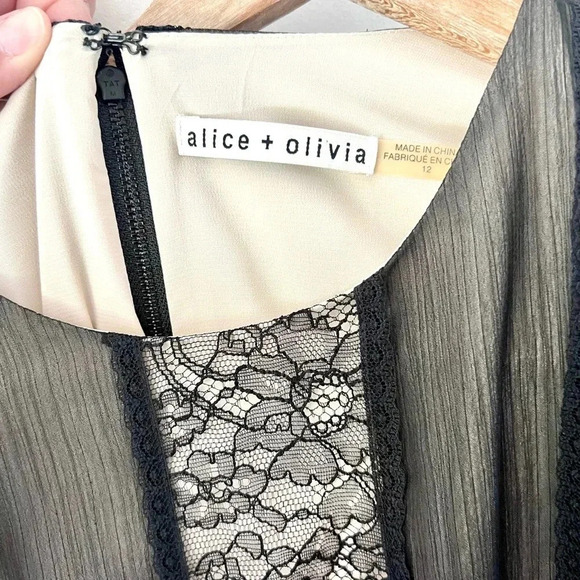 Alice + Olivia Kye Chiffon Lace Front Sheer Black & Nude Long Sleeve‎ Maxi Dress - Picture 8 of 15